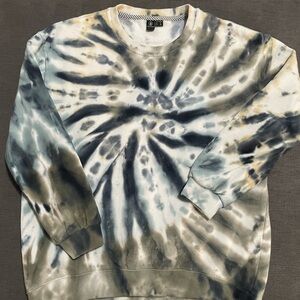 Volcom Blue and Gray Tie-Dye Crewneck Sweater